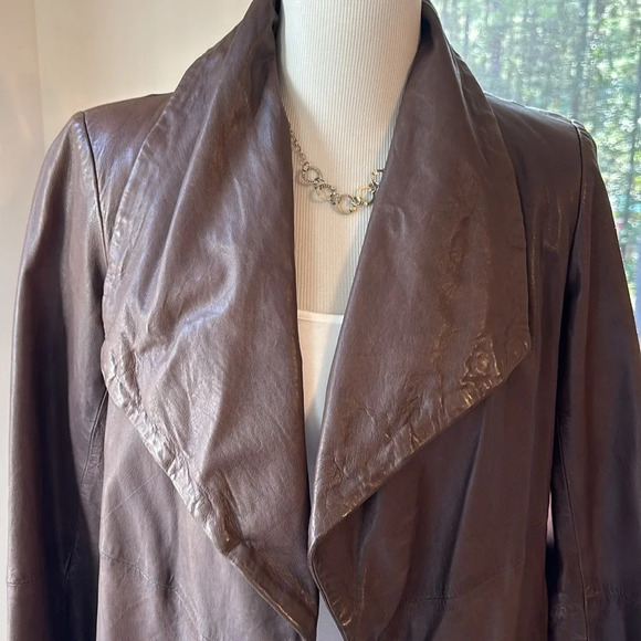 Eileen Fisher Vintage Open Brown Leather Jacket, Size Small, EUC - Picture 3 of 9